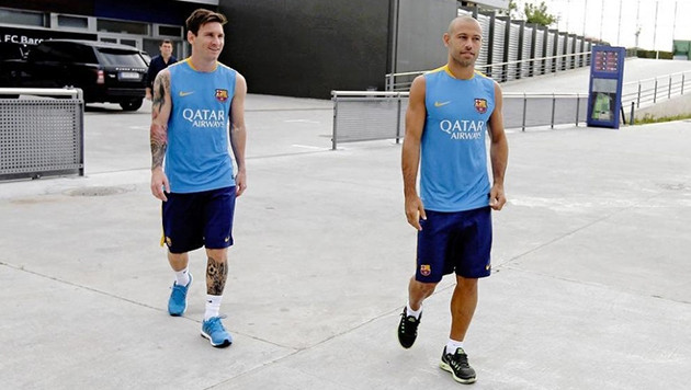 Messi y Mascherano - Entrenamiento del Barcelona 