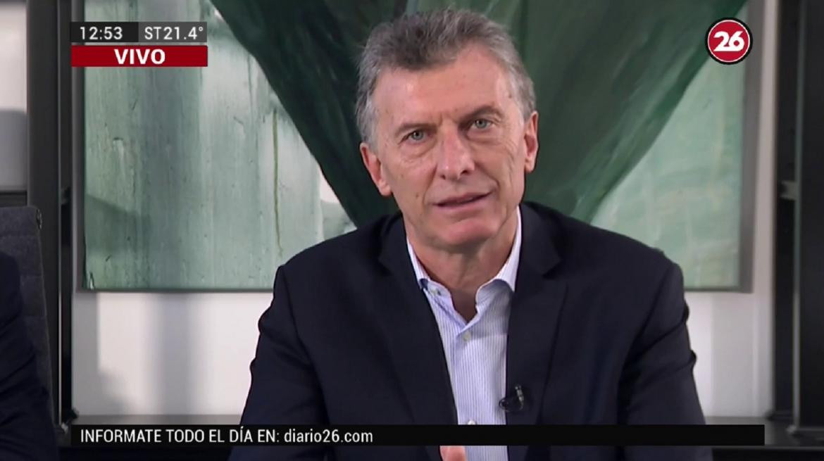 Mauricio Macri, anuncio sobre tarifas, Canal 26	