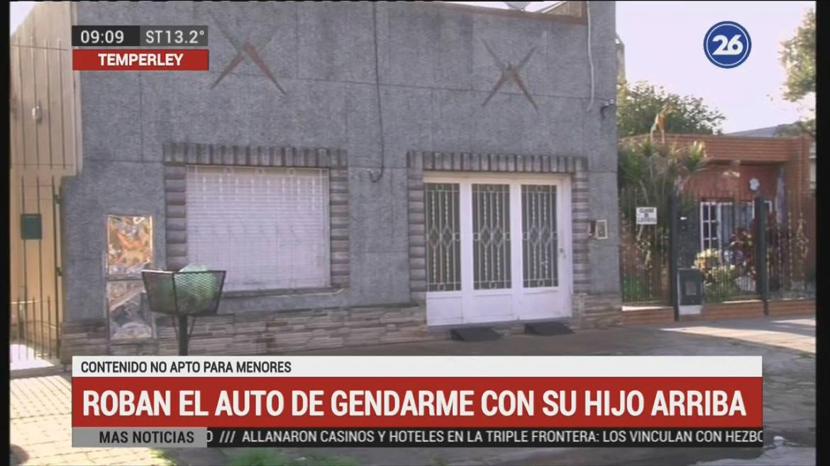 Roban auto de gendarme con su hijo adentro (Canal 26) 