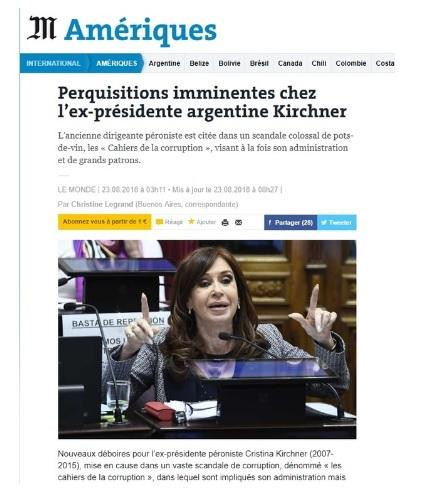 Medios del mundo - allanamientos Cristina Kirchner