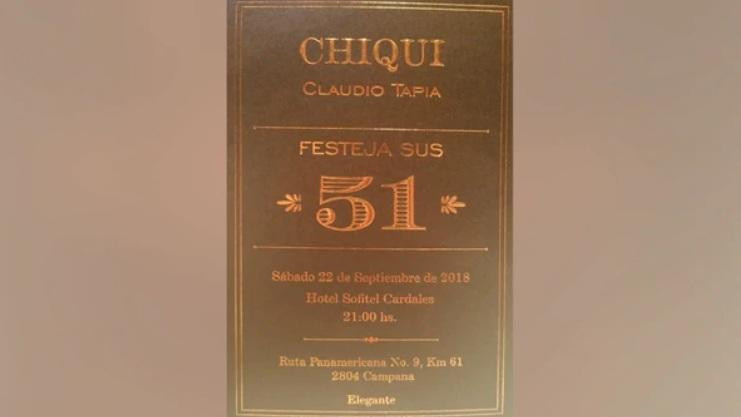 Invitación al cumpleaños de Chiqui Tapia