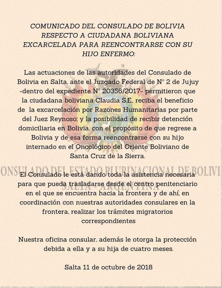 Comunicado - Consulado de Bolivia