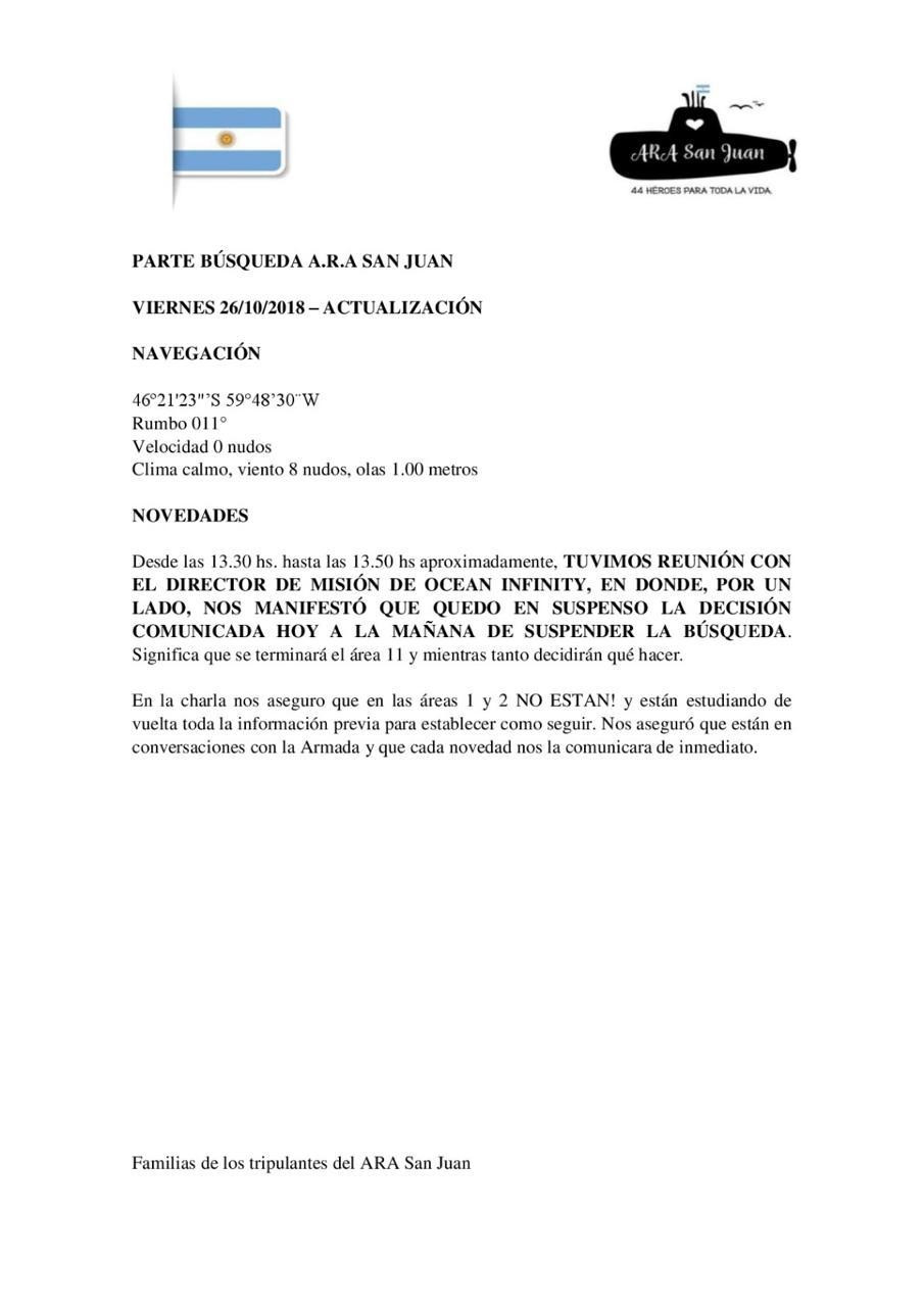 Comunicado de familiares del Ara San Juan