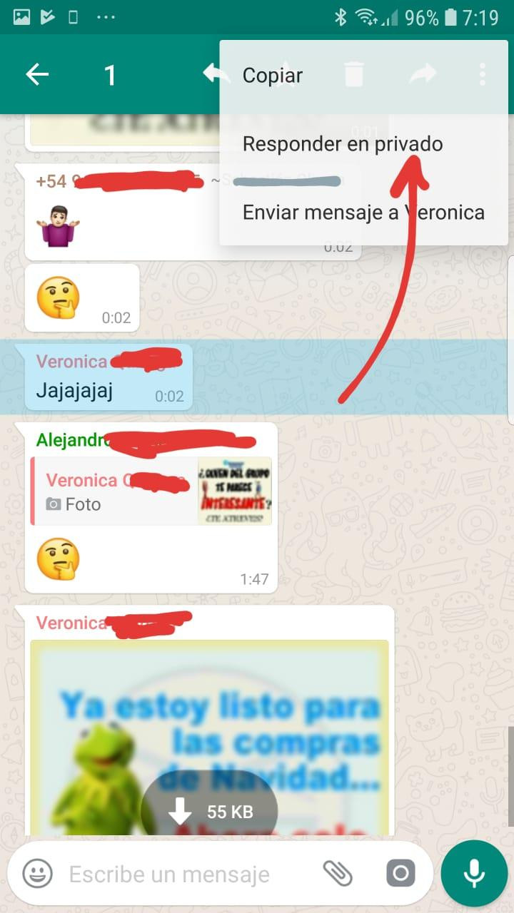 Cómo responder de forma privada a mensajes recibidos en grupos.