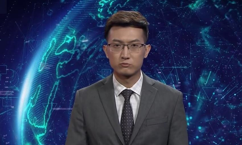 Periodista virtual en China que presenta noticias