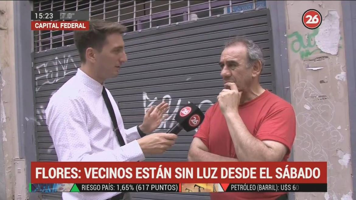 Vecinos sin luz en Flores, Canal 26 EDESUR