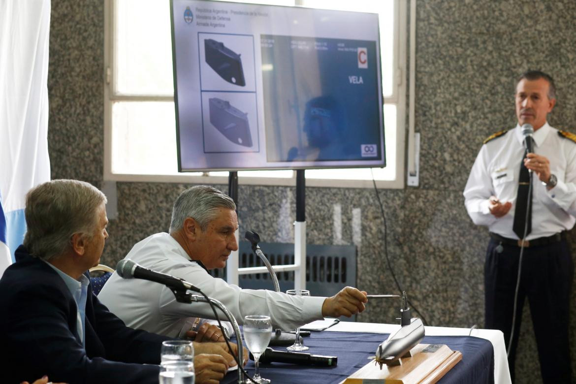 Conferencia de prensa de Aguad y la Armada Argentina tras hallazgo del ARA San Juan (Reuters)