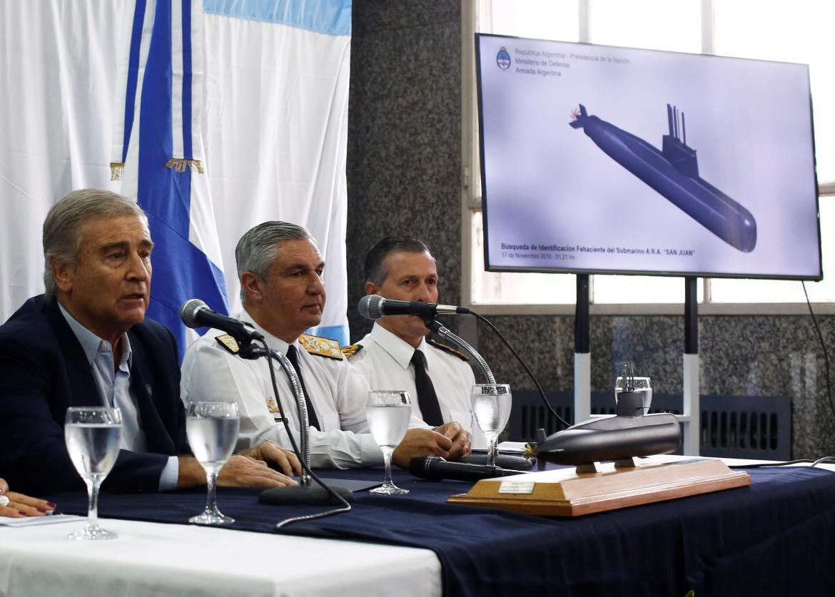 Conferencia de prensa de Aguad y la Armada Argentina tras hallazgo del ARA San Juan (Reuters)