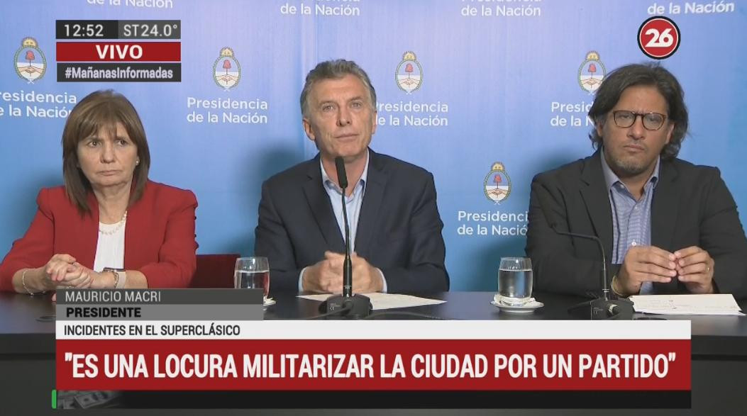 Conferencia de Macri por Superfinal, canal 26