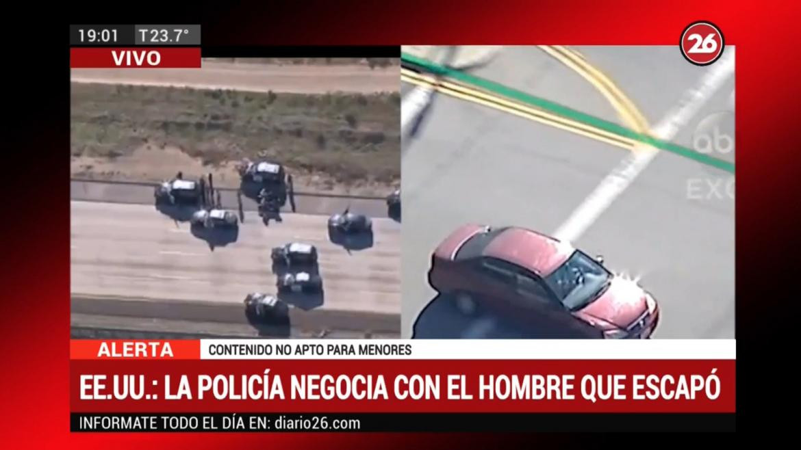 EE.UU. persecución policial a sujeto que atropelló y mató a una persona en la autopista	