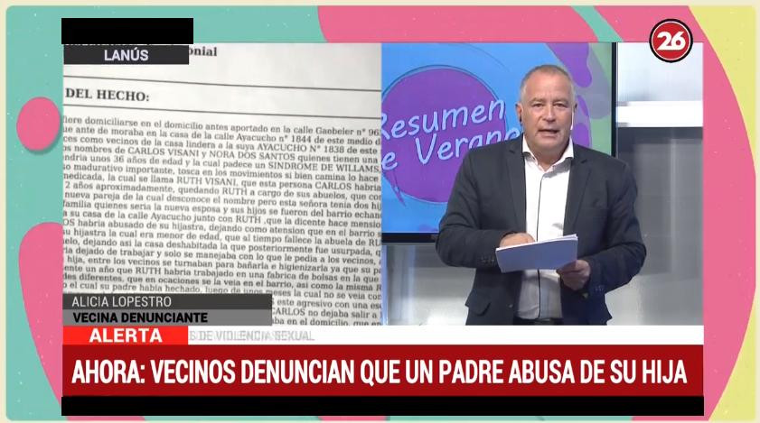 Denuncia por abuso en Lanús - vecina denunciante en Canal 26