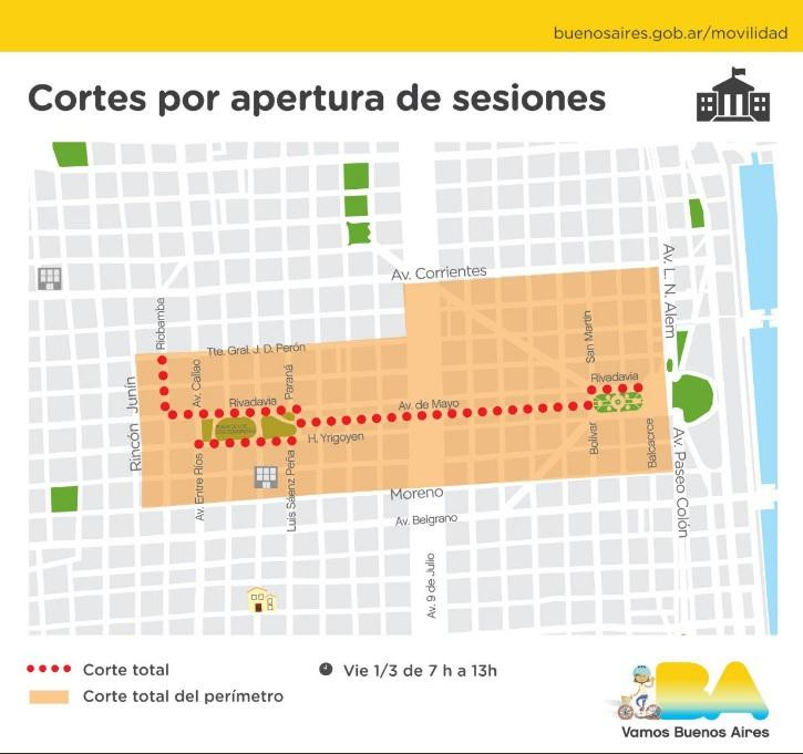 Corte de tránsito por apertura de Sesiones Ordinarias en el Congreso (Ciudad)