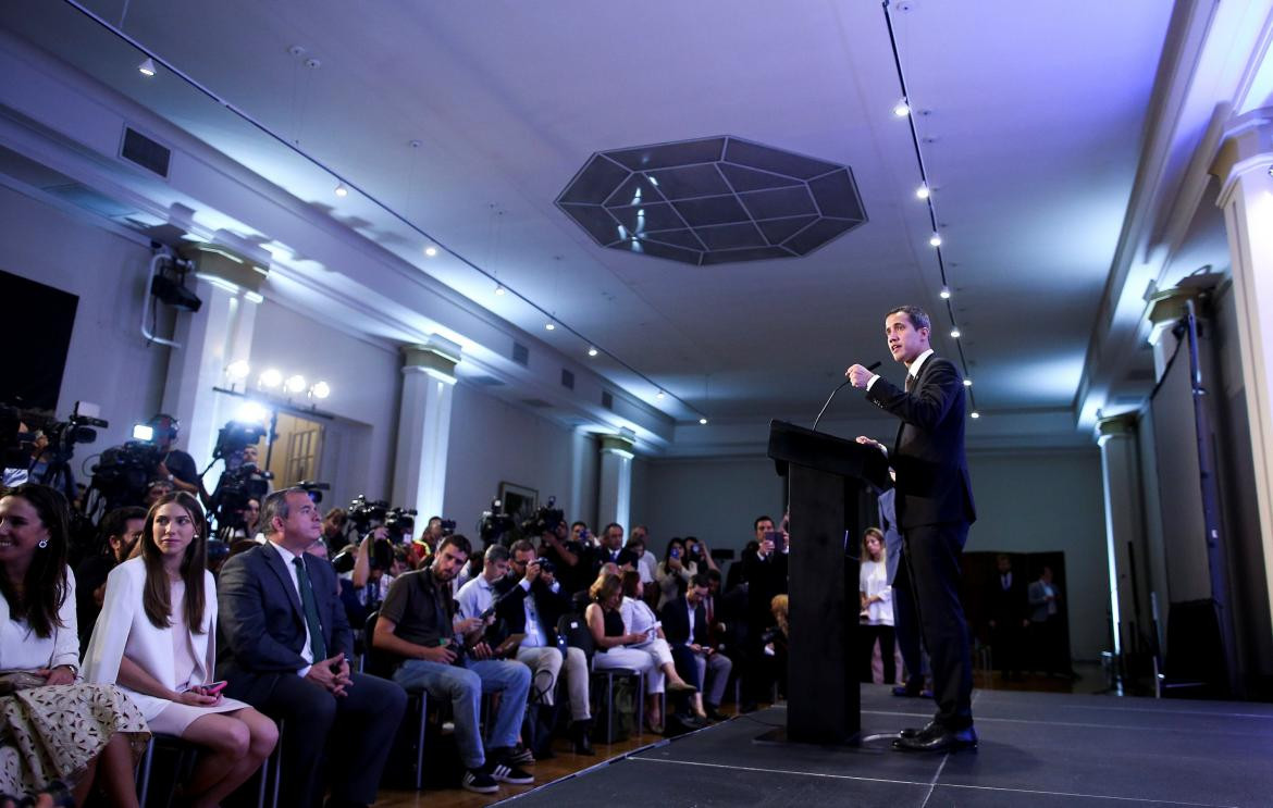 Juan Guaido durante conferencia de prensa en el Palacio de San Martín en Buenos Aires, Reuters