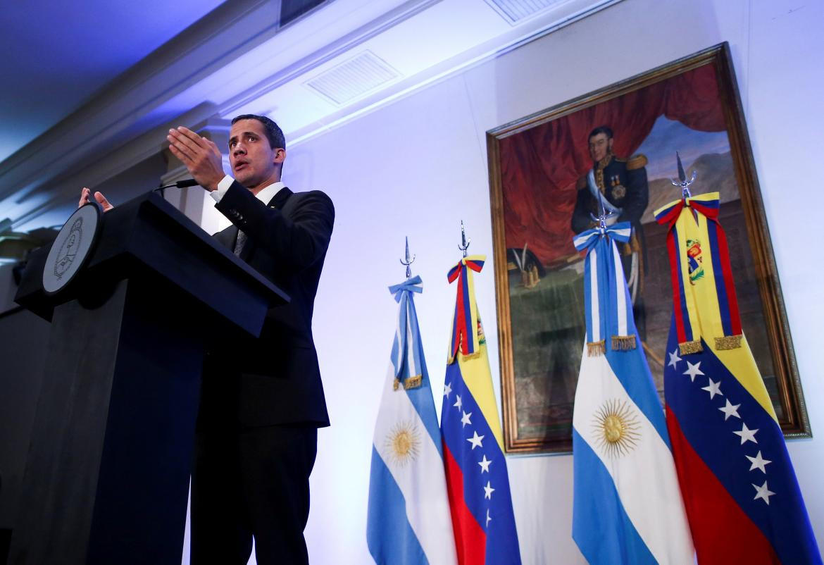 Juan Guaido durante conferencia de prensa en el Palacio de San Martín en Buenos Aires, Reuters