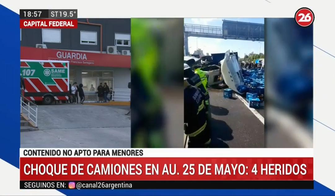 Choque de camiones en Autopista 25 de Mayo, accidente de tránsito, Canal 26