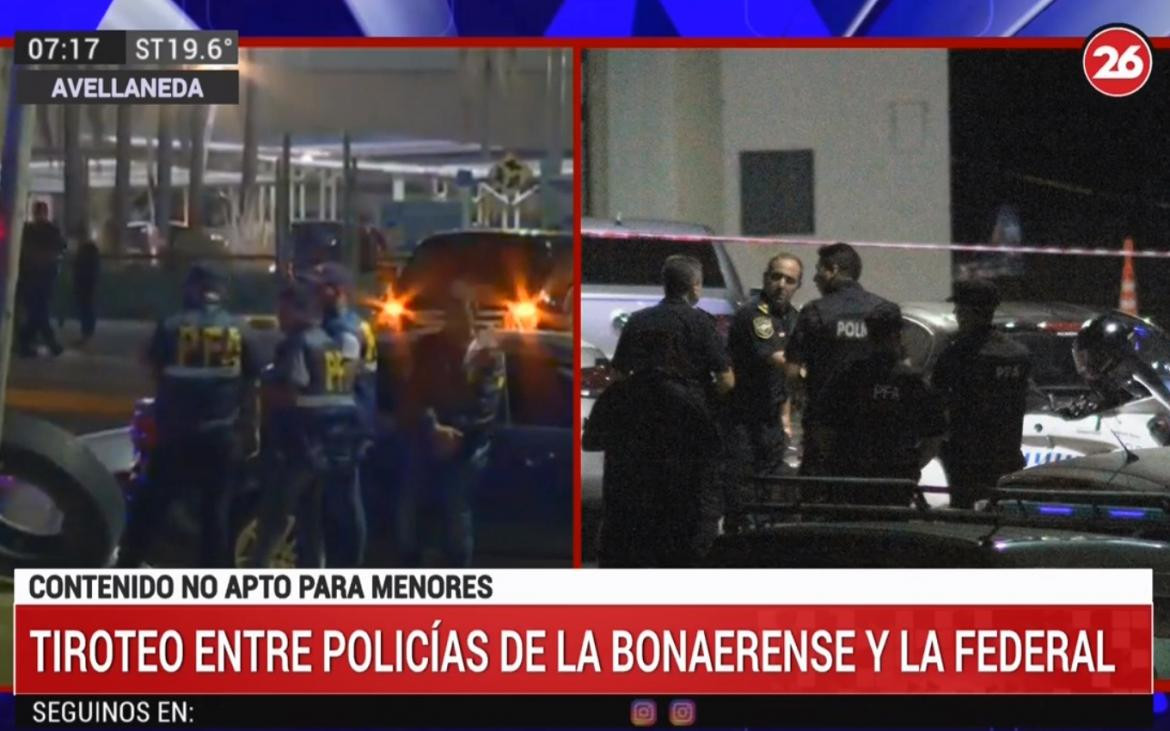 Tiroteo entre policías de la Bonaerense y la Federal en Avellaneda, Canal 26