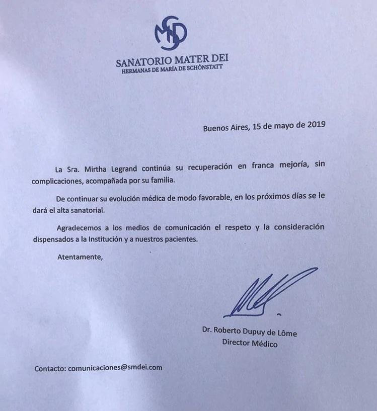 Parte médico - Mirtha Legrand	