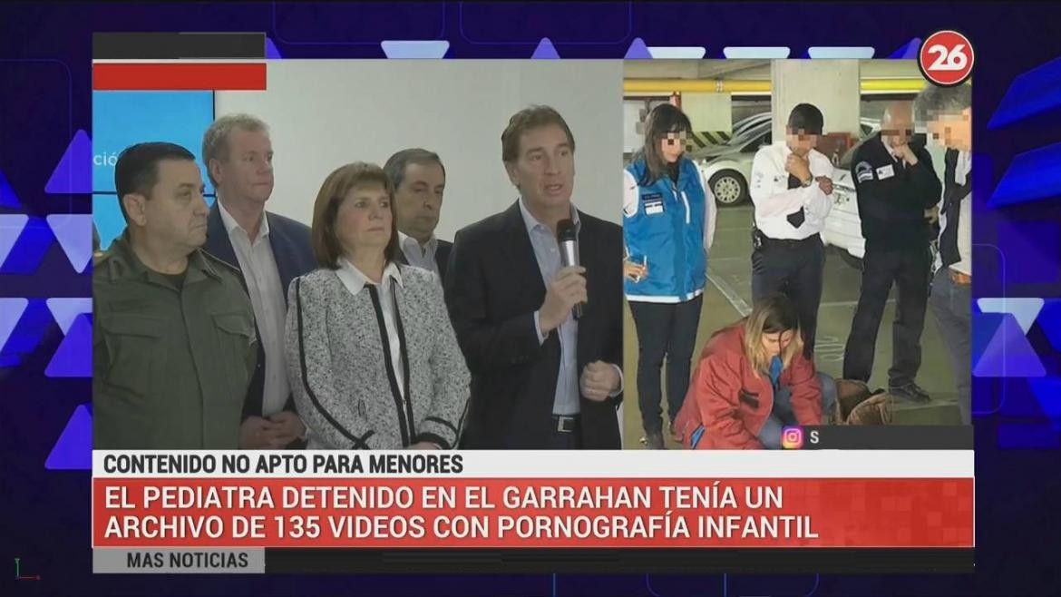 Conferencia de prensa de Patricia Bullrich por caso de pediatra detenido (Canal 26)