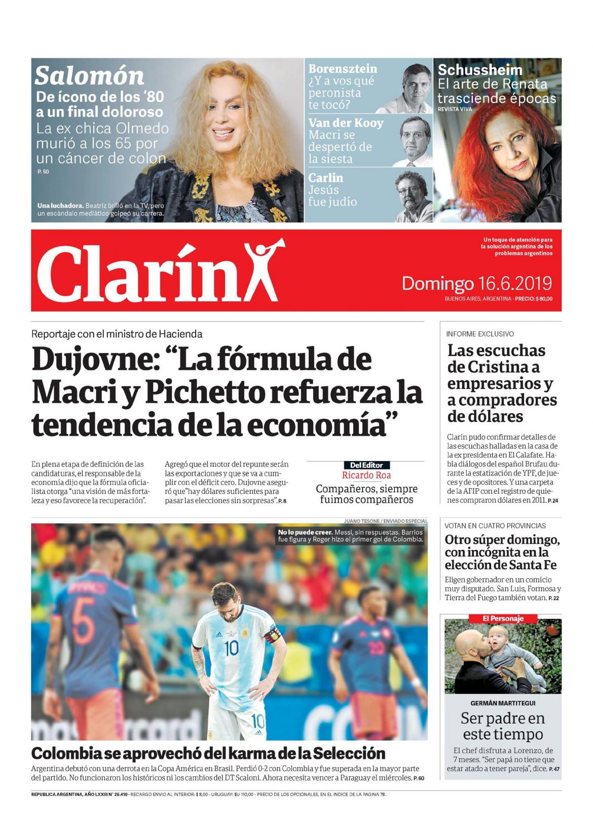 Tapas de diarios - Clarin domingo 16-06-19