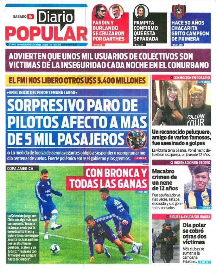 Tapas de diarios - Diario Popular sábado 6-07-19