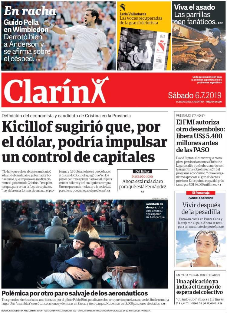 Tapas de diarios - Clarín sábado 6-07-19