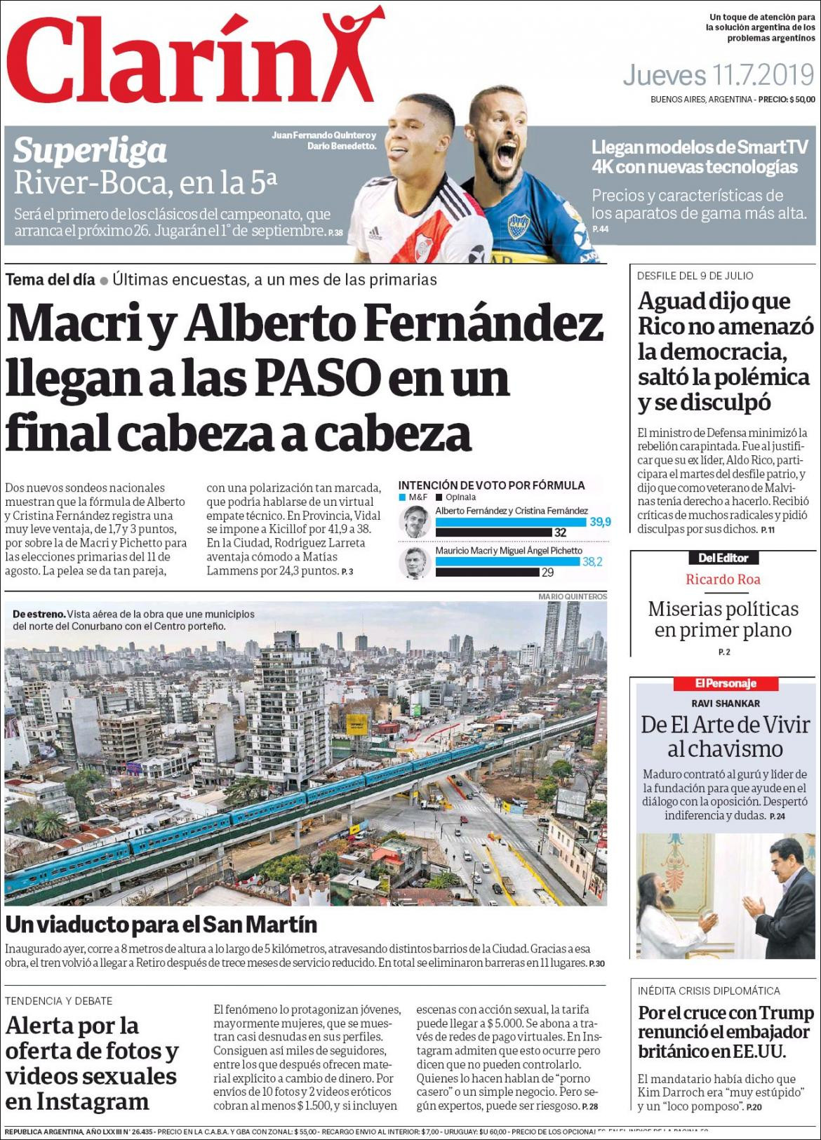 Tapas de diarios - Clarin jueves 11-07-19