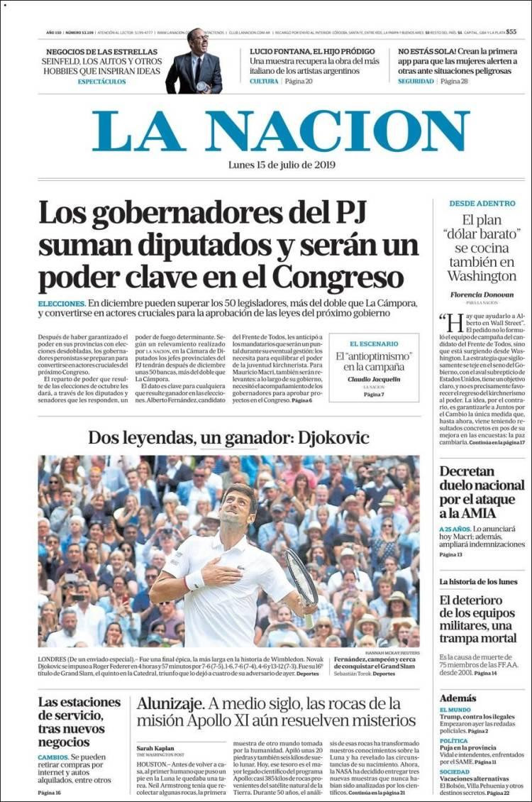 15-7-19, tapas de diarios, LA NACION