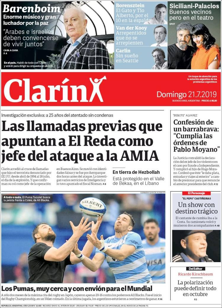 Tapas de diarios, 21 de julio 2019, CLARIN