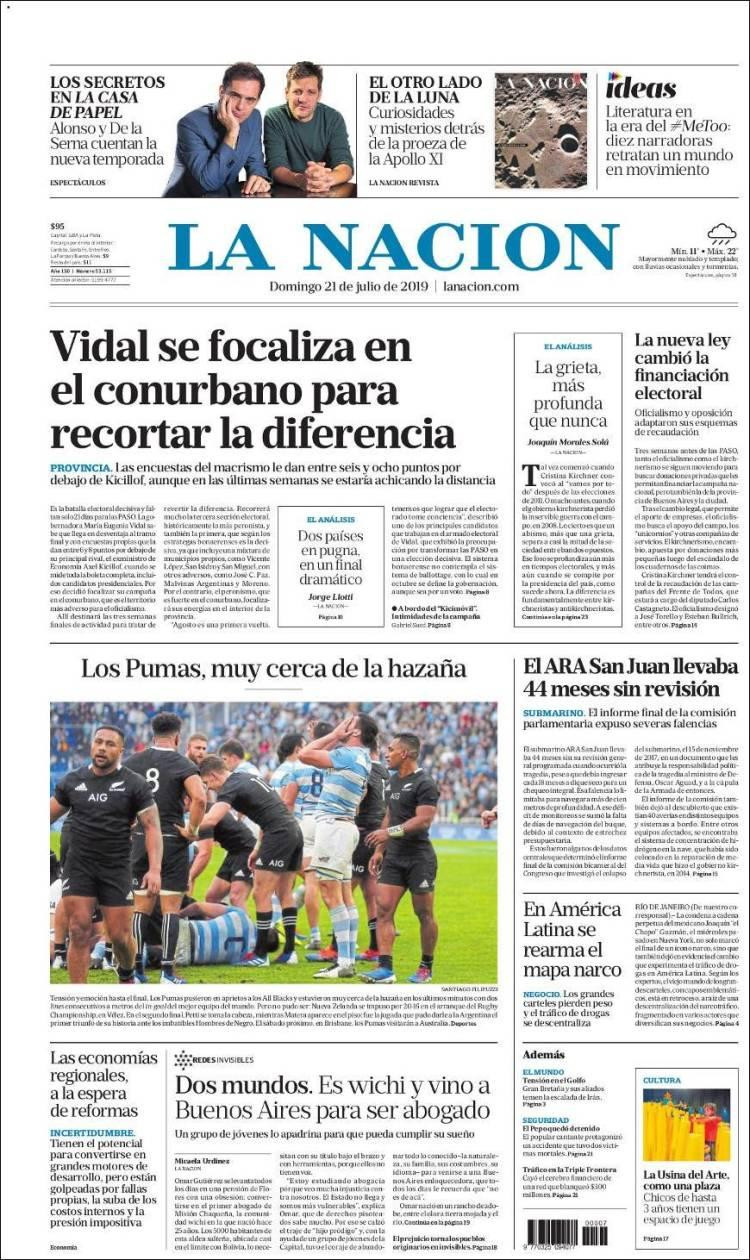 Tapas de diarios, 21 de julio 2019, LA NACION