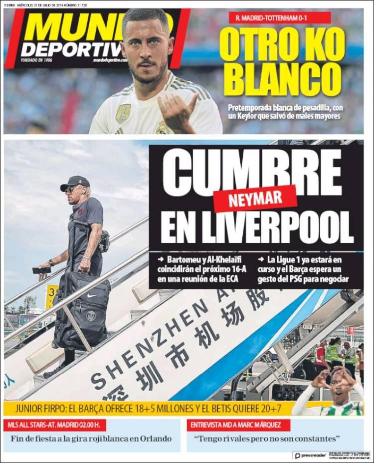 Tapas de diarios, Mundo Deportivo de España, miércoles 31-07-19