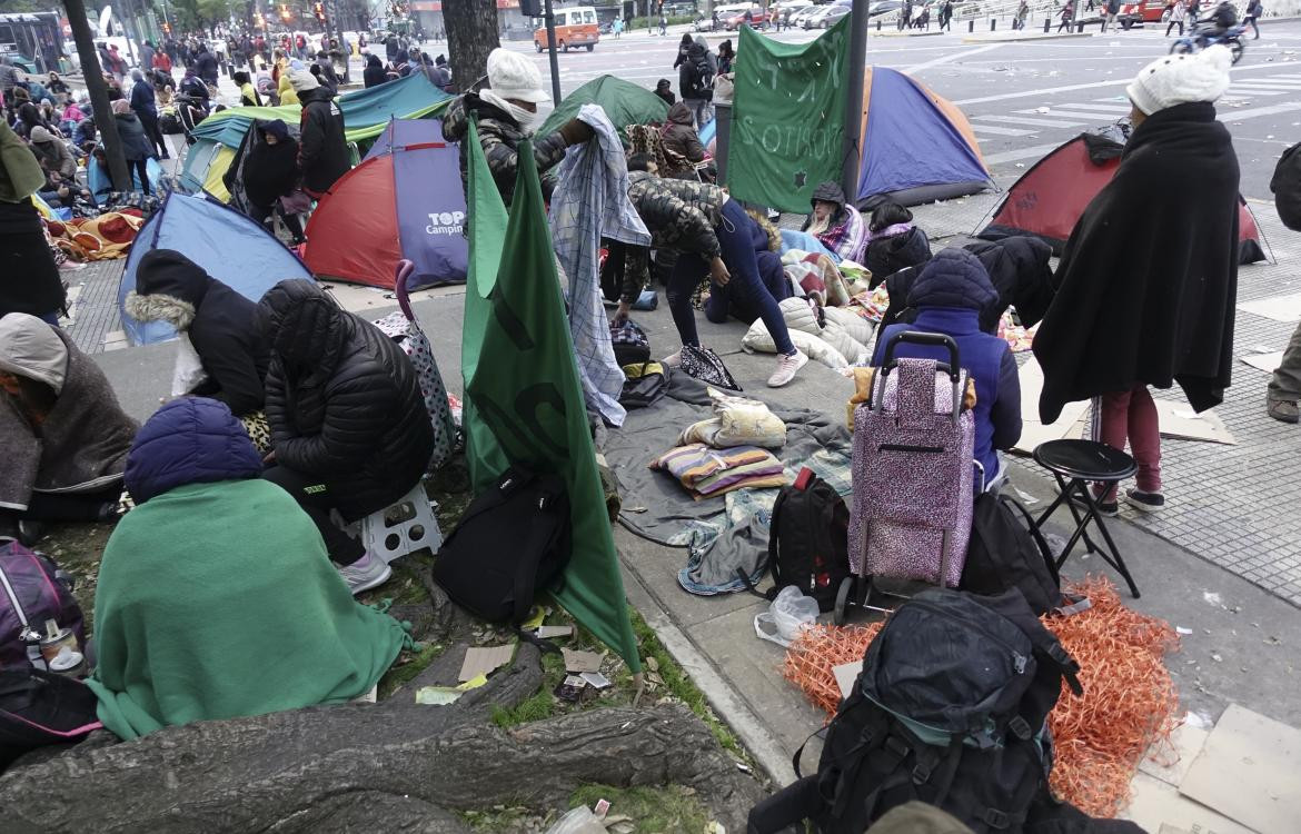 Acampe en la 9 de Julio, protestas sociales, Agencia NA