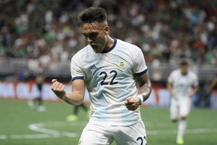 Partido amistoso: Festejo de Lautaro Martínez para la Seleccion Argentina ante Mexico, REUTERS