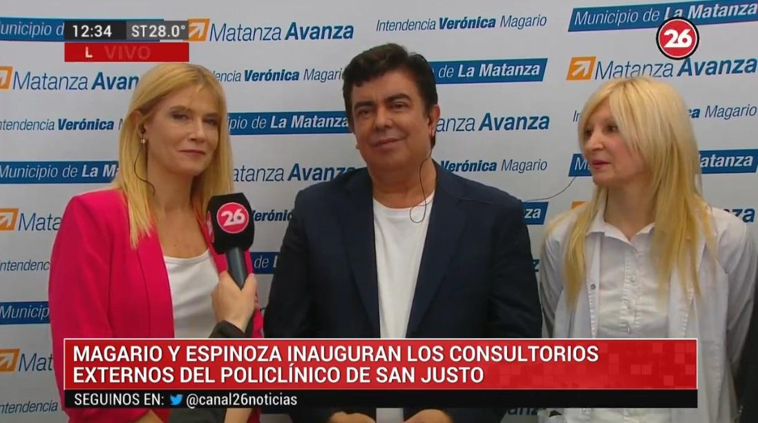 Verónica Magario y Fernando Espinoza, La Matanza, inauguración consultorios externos Policlínico de San Justo, móvil con Canal 26