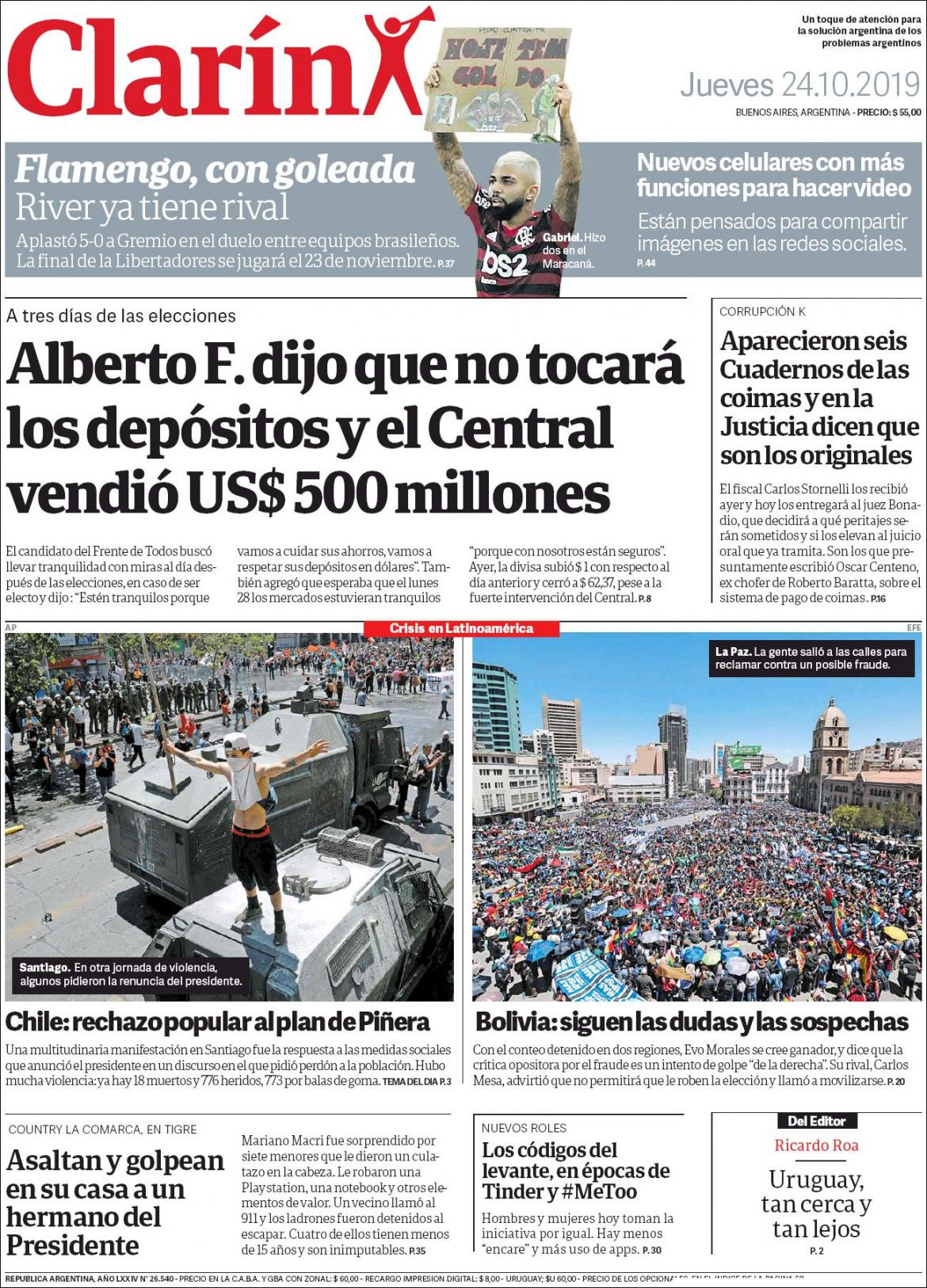 Tapas de Diarios - Clarin - Jueves 24-10-19