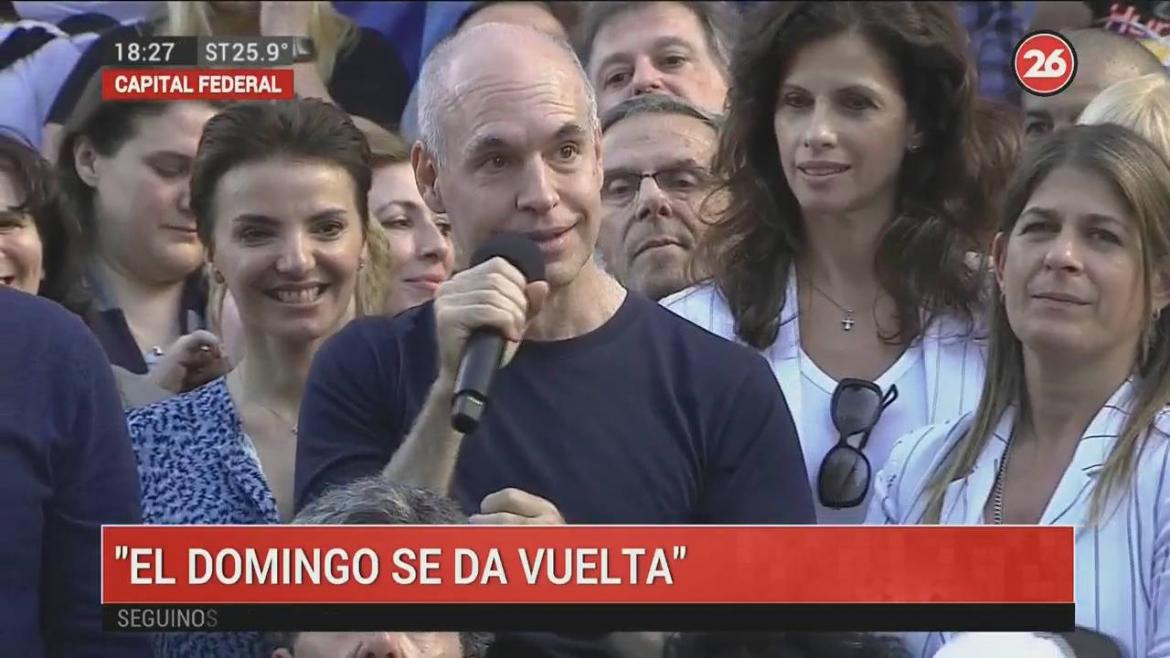 Cierre de campaña Juntos por el Cambio, Horacio Rodríguez Larreta, Belgrano, canal 26