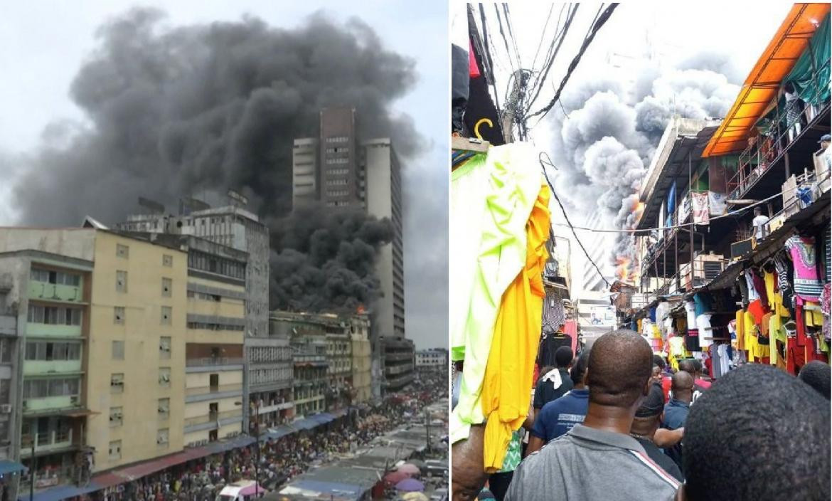 Un voraz incendio se desató en un popular centro comercial de Lagos, la capital de Nigeria