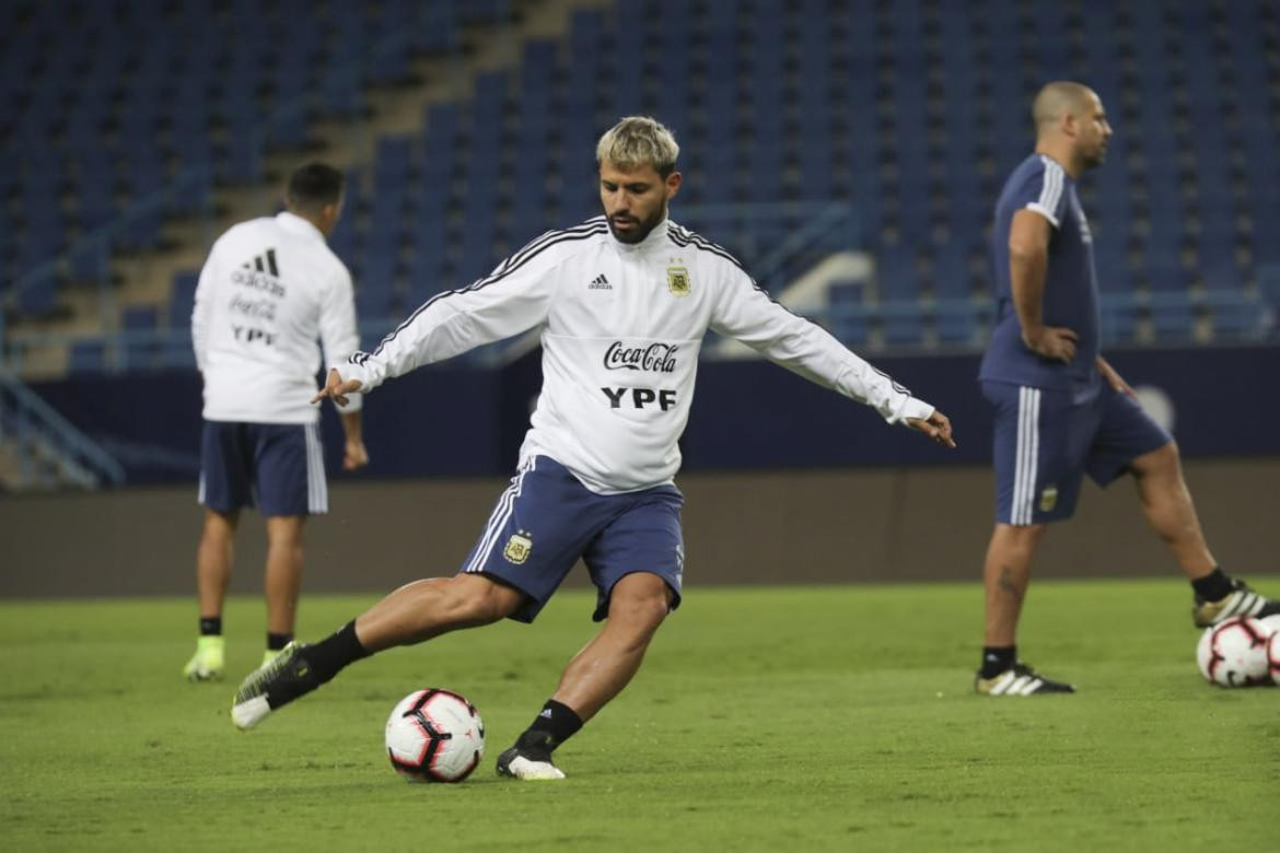 Sergio Agüero en el entrenamiento de la Selección Argentina, AGENCIA NA