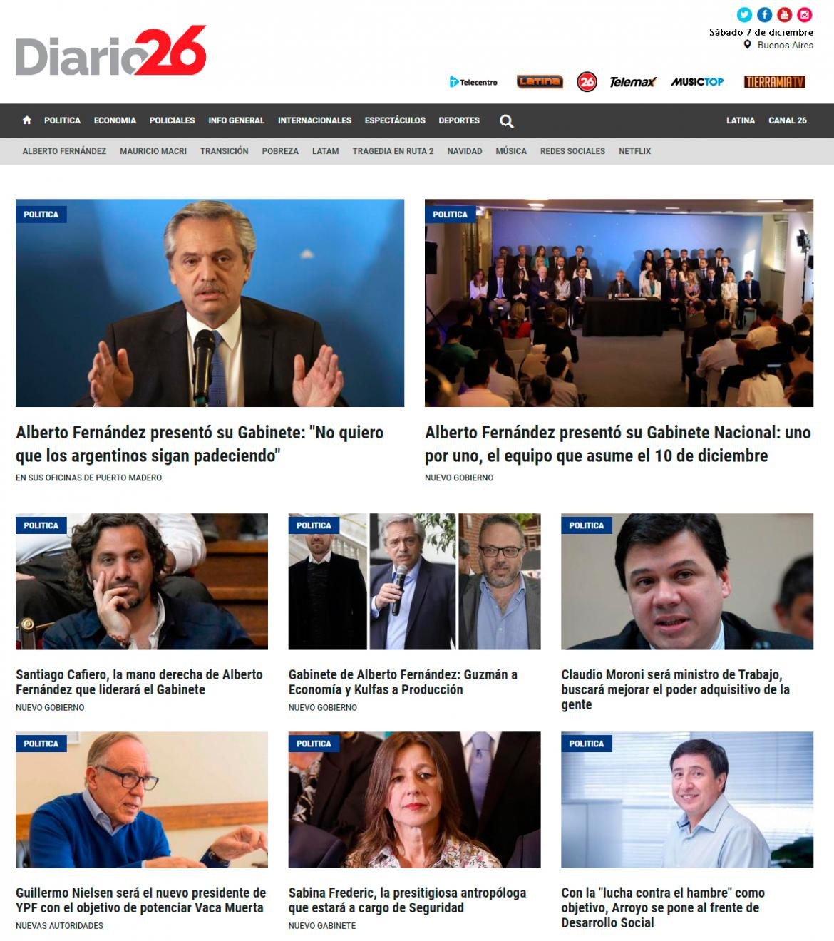 Tapas de diarios, Diario 26, sábado 7 de diciembre de 2019