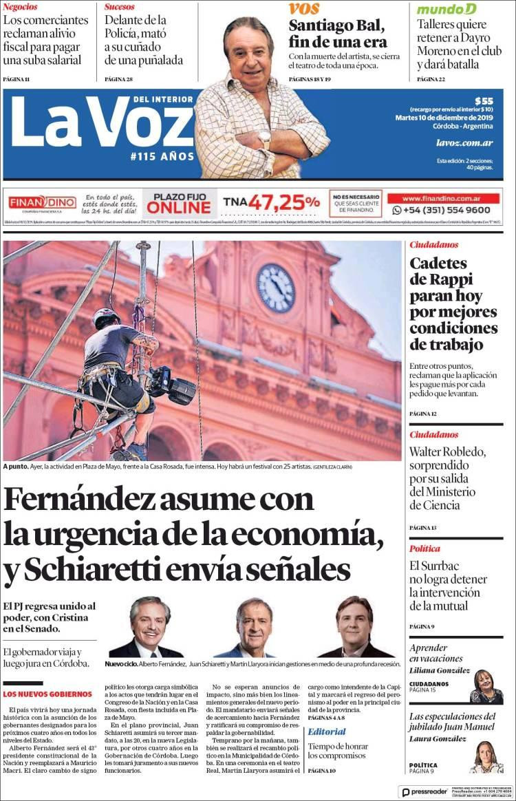 Tapa de La Voz, martes 10 de diciembre de 2019