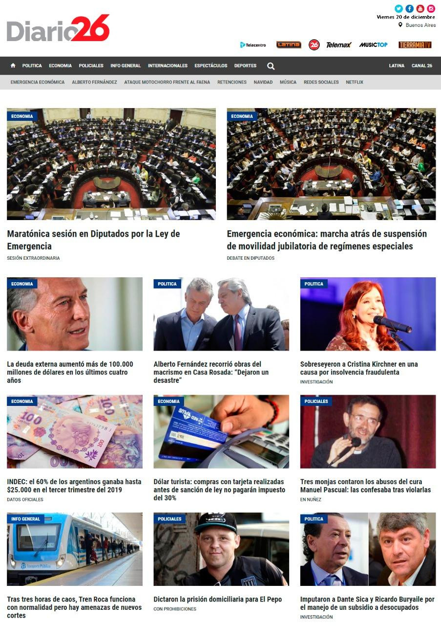 Tapas de diarios, Diario 26 20 de diciembre de 2019