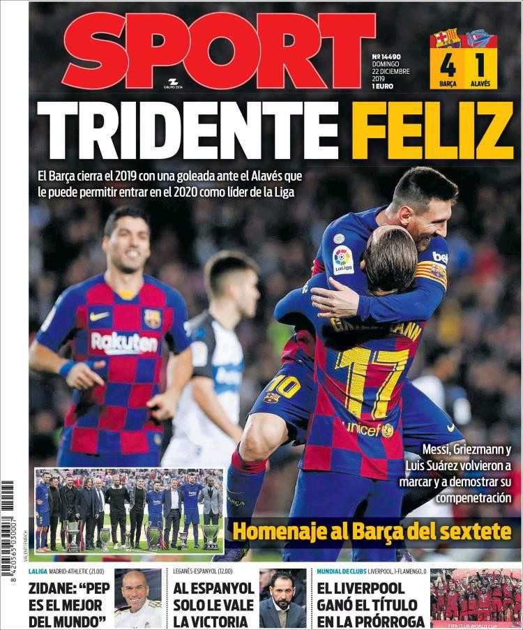 Tapa de diarios, Sport, domingo 22 de diciembre	