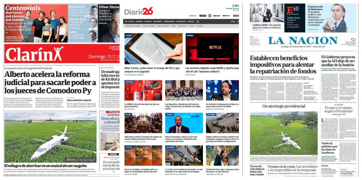 Tapa de diarios domingo 29 de diciembre de 2019