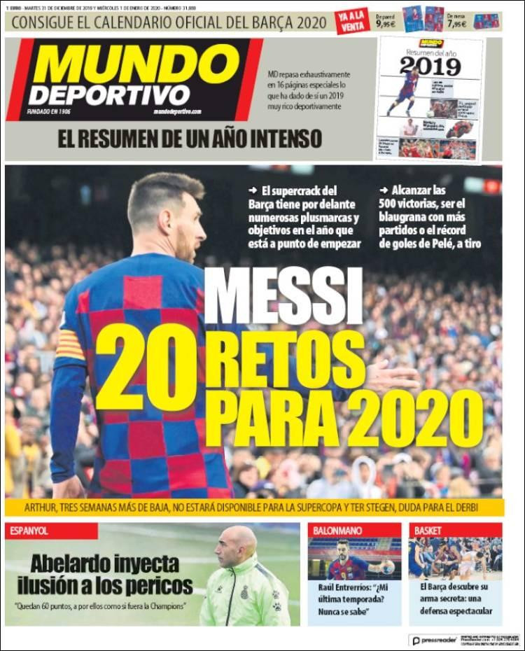 Tapas de diarios, Mundo Deportivo de España, martes 31 de diciembre de 2019