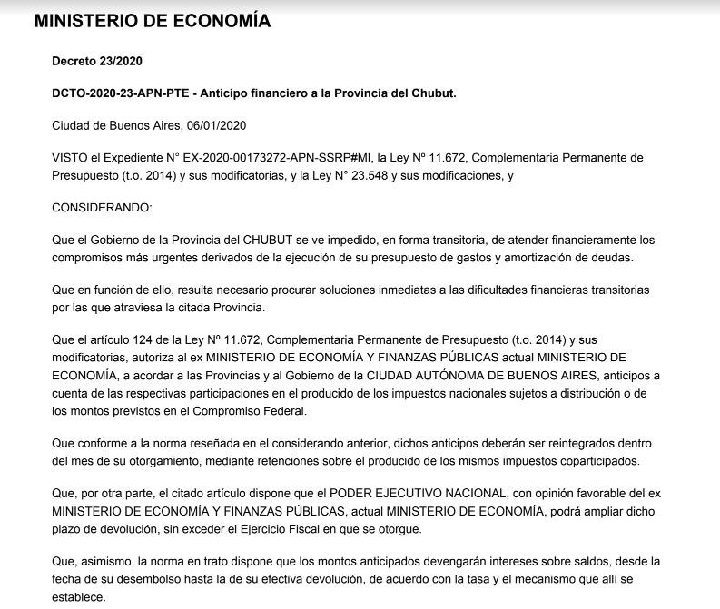 Gobierno brindó ayuda a Chubut