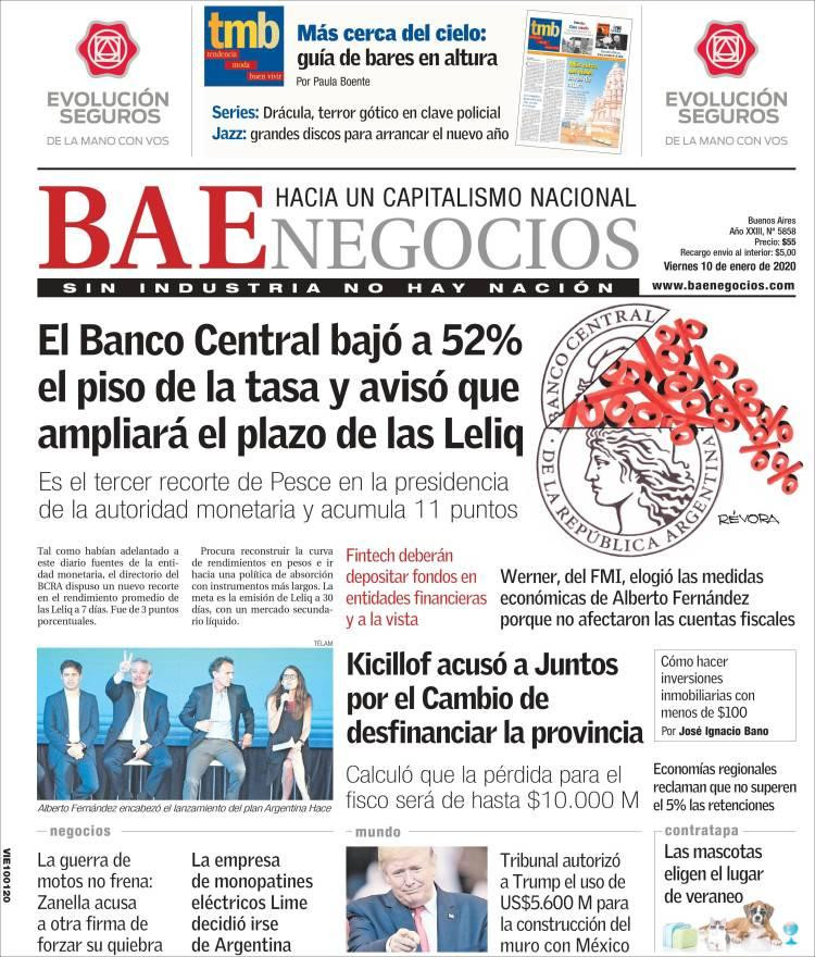 Tapas de diarios, BAE, viernes 10 de enero de 2020