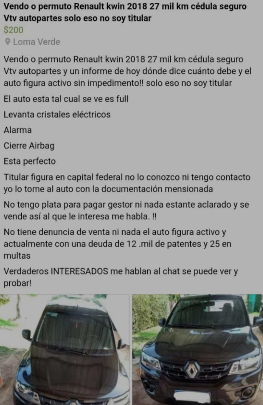 Robaron su auto y lo recuperó al enterarse que lo vendían en Internet	