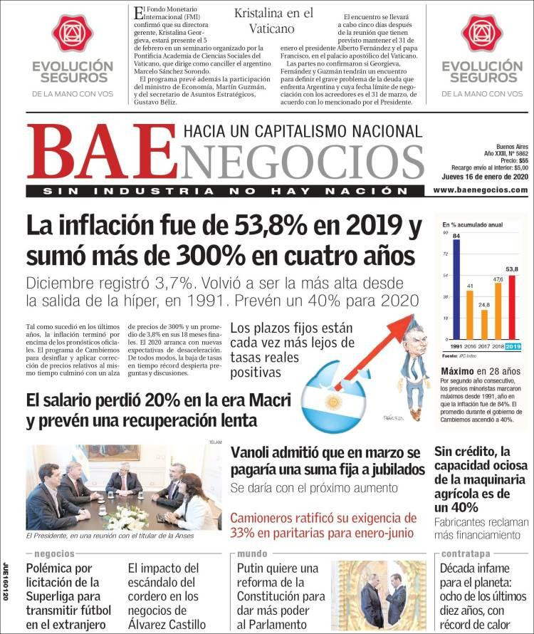 Tapas de diarios, BAE, jueves 16 de enero de 2020