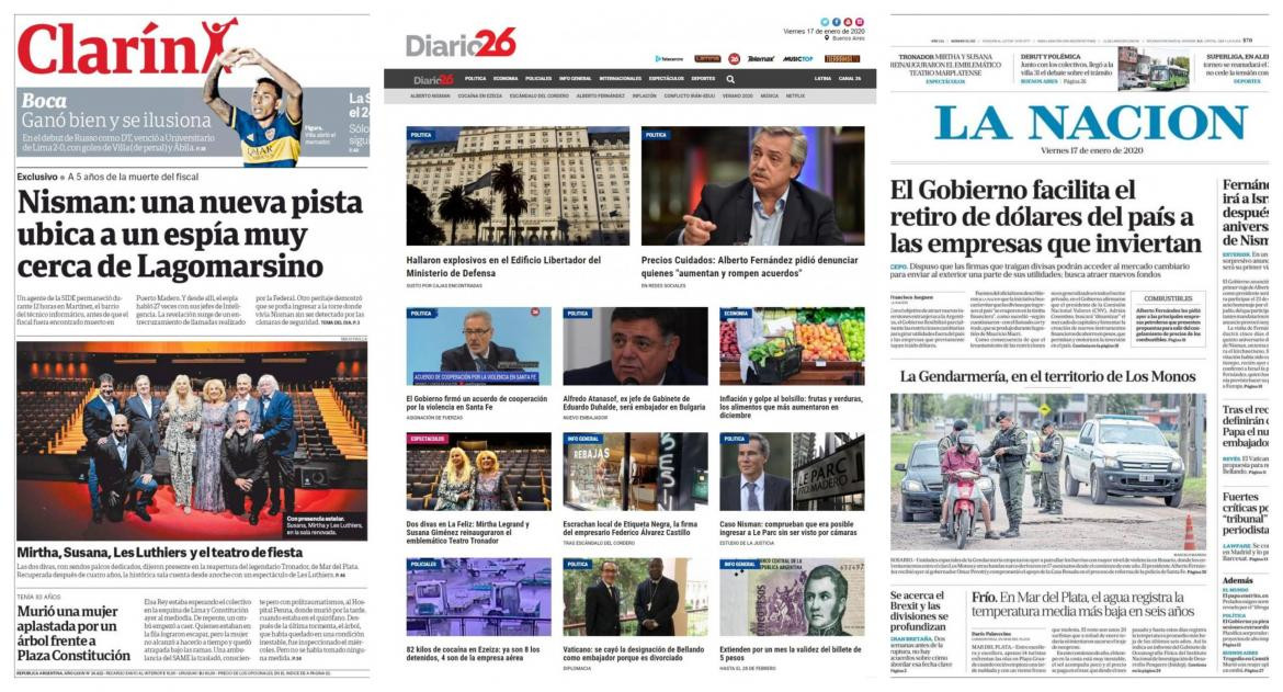 Tapas de diarios, viernes 17 de enero de 2020|