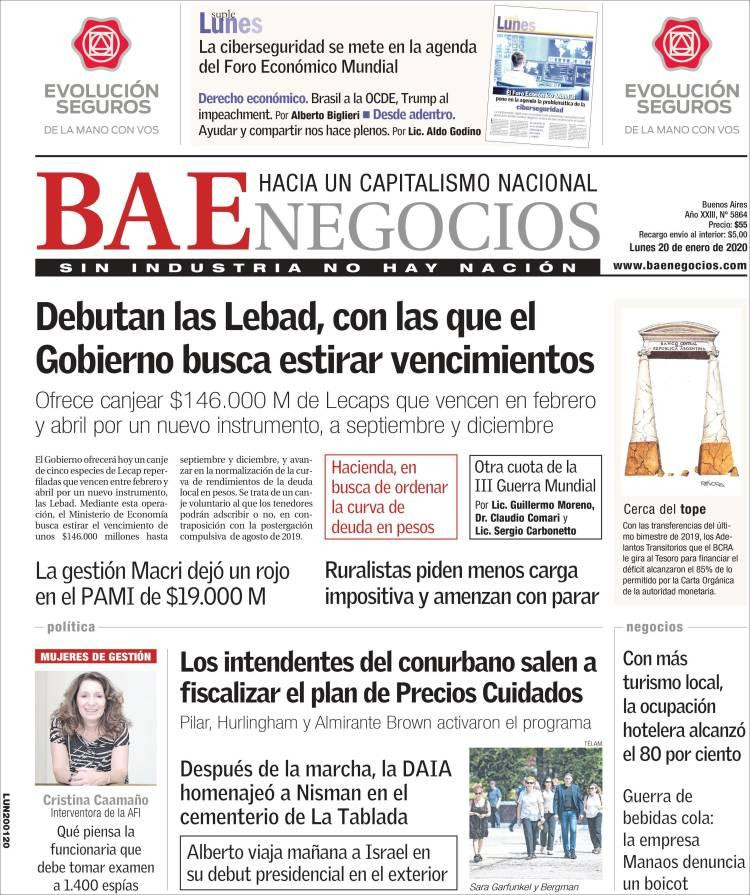 Tapas de diarios, BAE, lunes 20 de enero de 2020