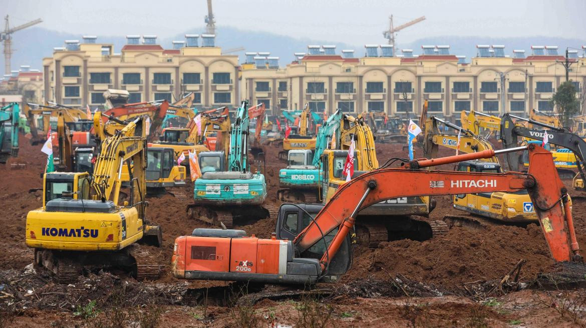 Construcción de hospital en China por coronavirus